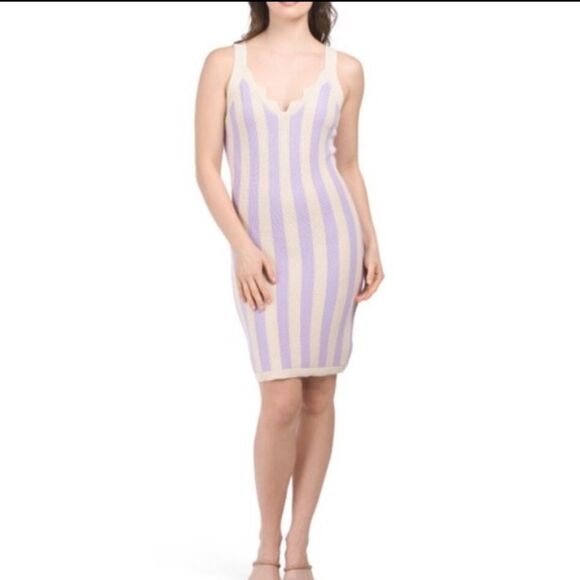 HOUSE OF HARLOW Dress NEW 1960 Knit Bodycon Sleeveless Purple Cream Stripe M - Picture 9 of 9